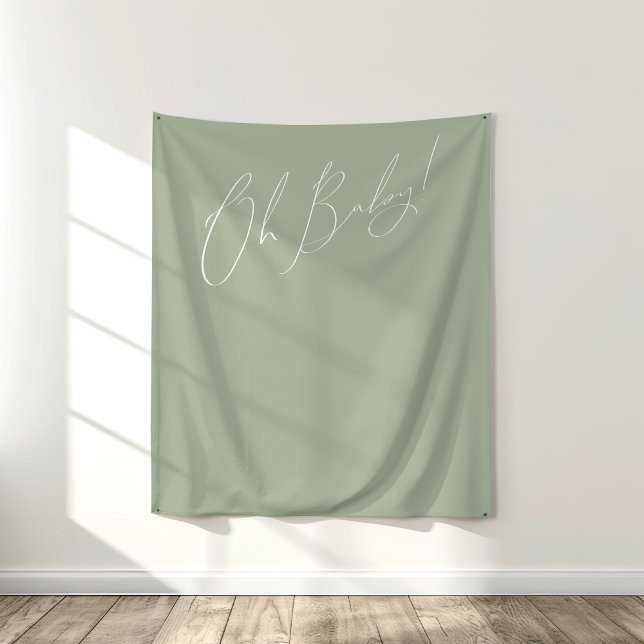 Whimsical Sage Green Oh Baby Backdrop Tapestry (Creator Uploaded)