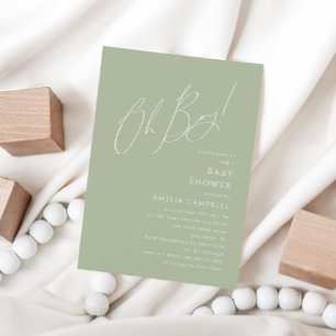 Whimsical Sage Green Oh Boy! Baby Shower Invitation