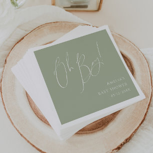 Whimsical Sage Green Oh Boy Baby Shower Napkin