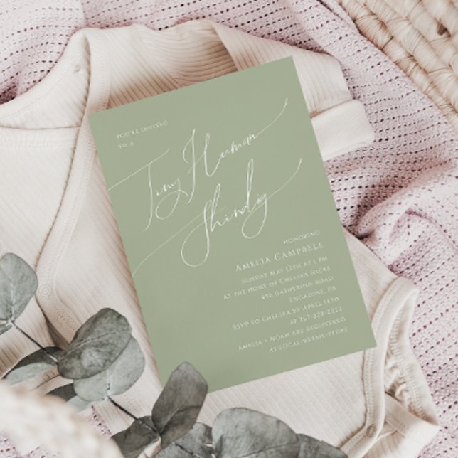 Whimsical Sage Green Tiny Human Baby Shower Invitation (Creator Uploaded)