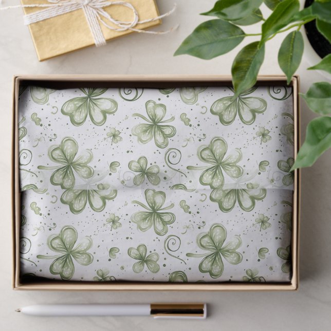 Whimsical Sage Green Watercolor Shamrock  Tissue Paper (Creator Uploaded)