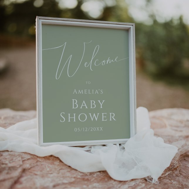 Whimsical Sage Green Welcome Baby Shower Sign (Creator Uploaded)
