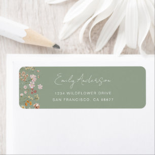 Whimsical Sage Green Wildflower Return Address Label