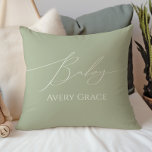 Whimsical Sage Green With Baby Name Cushion<br><div class="desc">Introducing our whimsical sage green with baby name throw pillow, perfect for your simple modern boho celebration any season of the year! This pillow has a boho-chic, gender-neutral vibe with elegant calligraphy and a delicate minimalist design, making it ideal for both girls and boys. Plus, it's editable, so you can...</div>