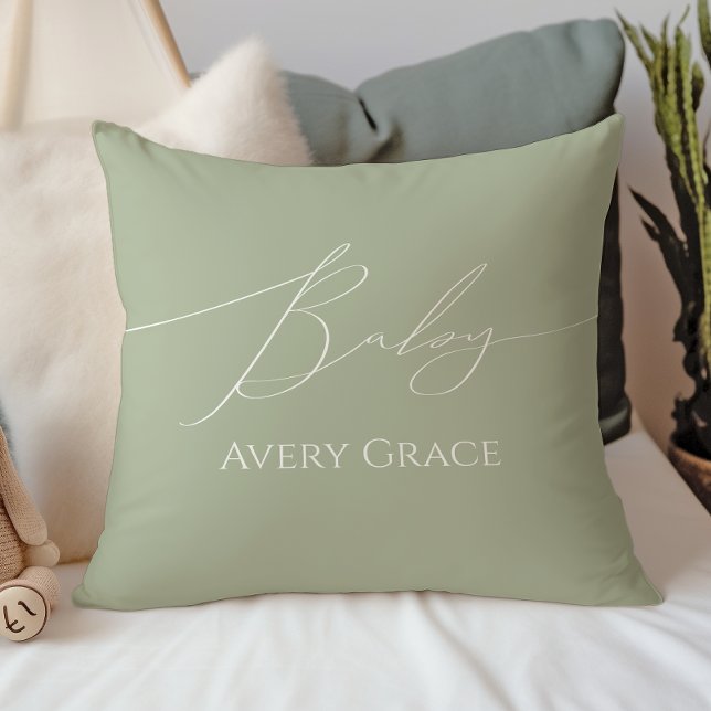 Whimsical Sage Green With Baby Name Cushion (Creator Uploaded)