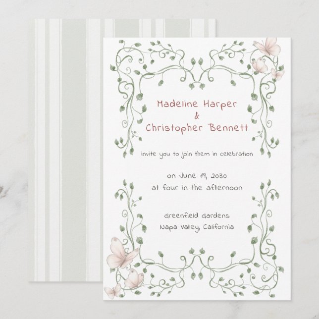 Whimsical Sage Greenery Garden Wedding Invitation (Front/Back)