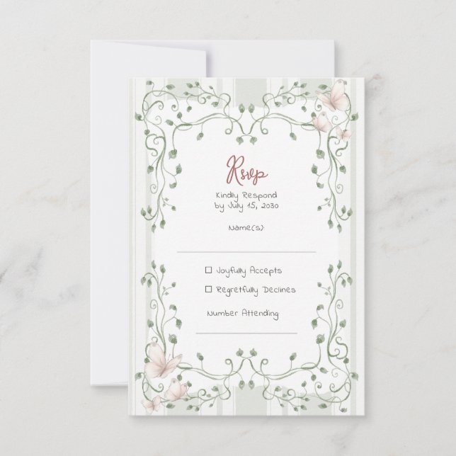 Whimsical Sage Greenery Wedding RSVP Card (Front)