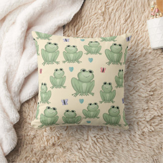 Whimsical Sage Watercolor Frog Pattern Cushion
