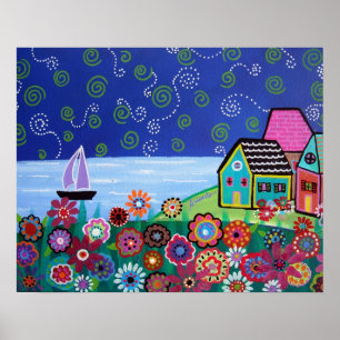 WHIMSICAL SAILBOAT PAINTING POSTER