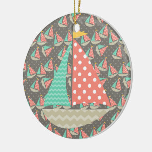 Whimsical Sailboats Ceramic Tree Decoration