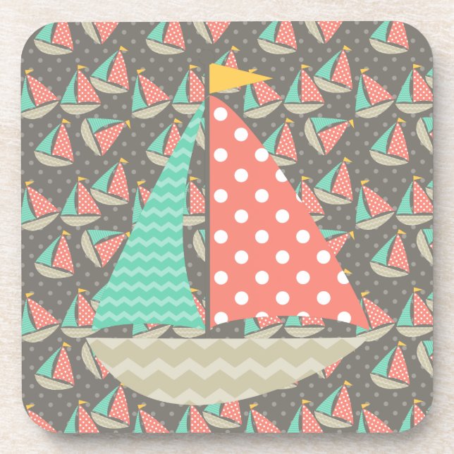 Whimsical Sailboats Coaster (Front)