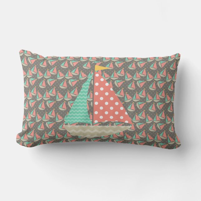 Whimsical Sailboats Lumbar Cushion (Front)