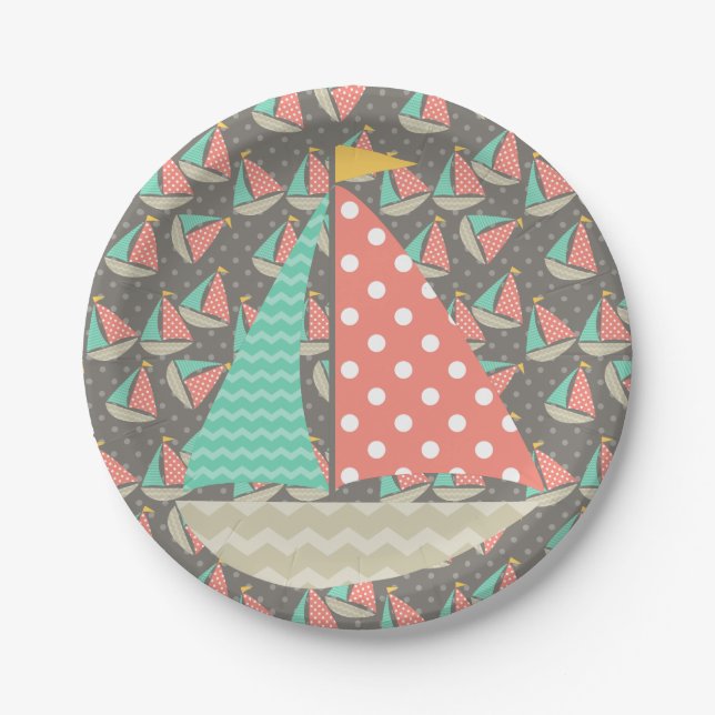 Whimsical Sailboats Paper Plate (Front)