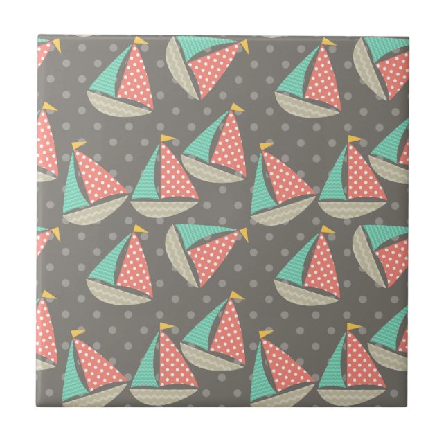 Whimsical Sailboats Tile (Front)