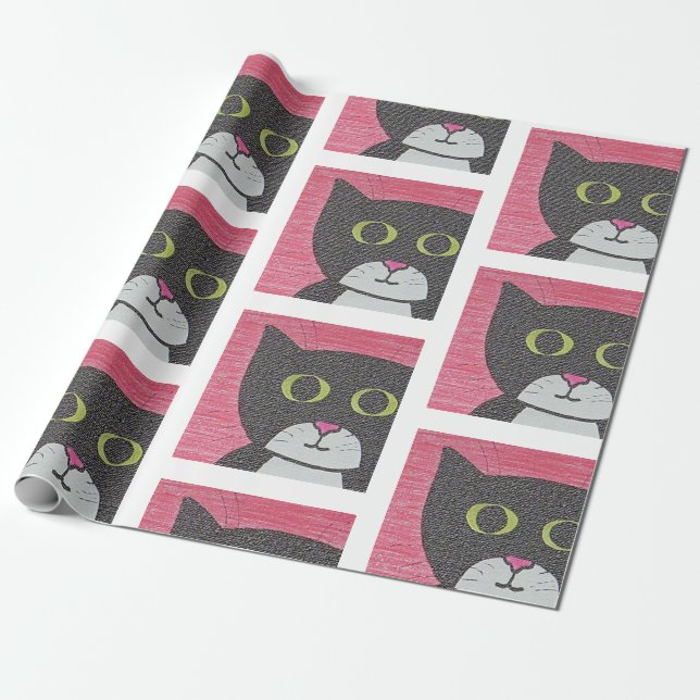 Whimsical Sam Cat Portrait Wrapping Paper (Unrolled)