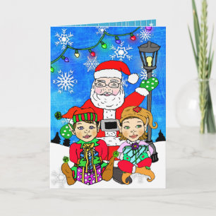 Whimsical Santa and Elves Christmas Card