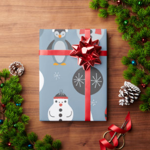 Whimsical Santa and Penguin Christmas Pattern Wrapping Paper