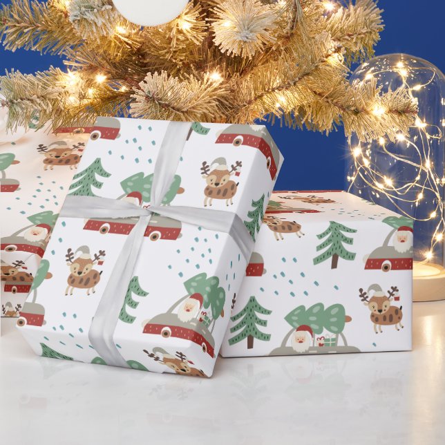 Whimsical Santa and Reindeer Christmas Wrapping Paper (Holidays)