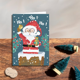 Whimsical Santa Blue Holiday Card