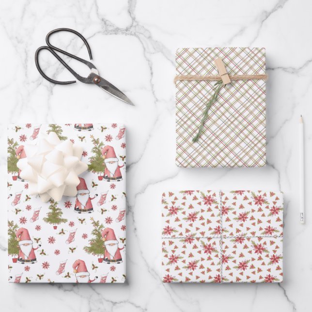 Whimsical Santa Christmas Holiday Wrapping Paper Sheet (Front)