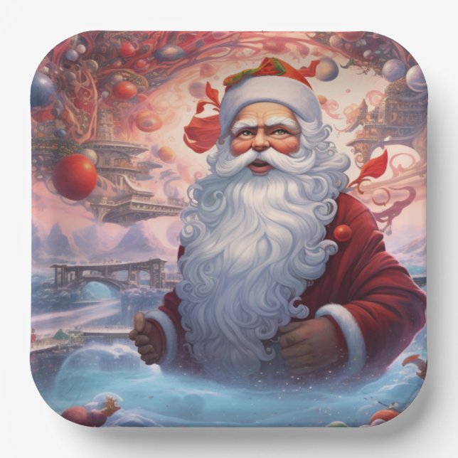 Whimsical Santa Claus 1  Paper Plate (Front)