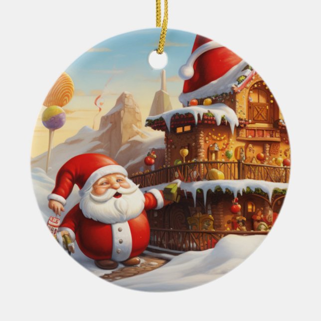 Whimsical Santa Claus 4  Ceramic Ornament (Front)