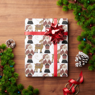 Whimsical Santa Claus And Reindeer Wrapping Paper