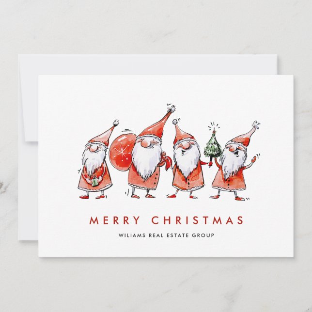 Whimsical Santa Claus Gnomes Christmas Corporate Holiday Card (Front)