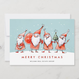 Whimsical Santa Claus Gnomes Christmas Corporate Holiday Card