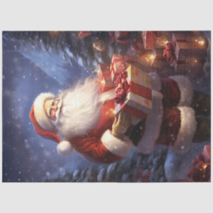 Whimsical Santa Claus holding Christmas present Tissue Paper