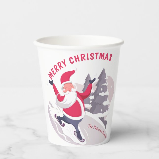 Whimsical Santa Claus Merry Christmas Personalised Paper Cups (Front)