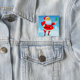 Whimsical Santa Claus with Mini Christmas Tree 15 Cm Square Badge