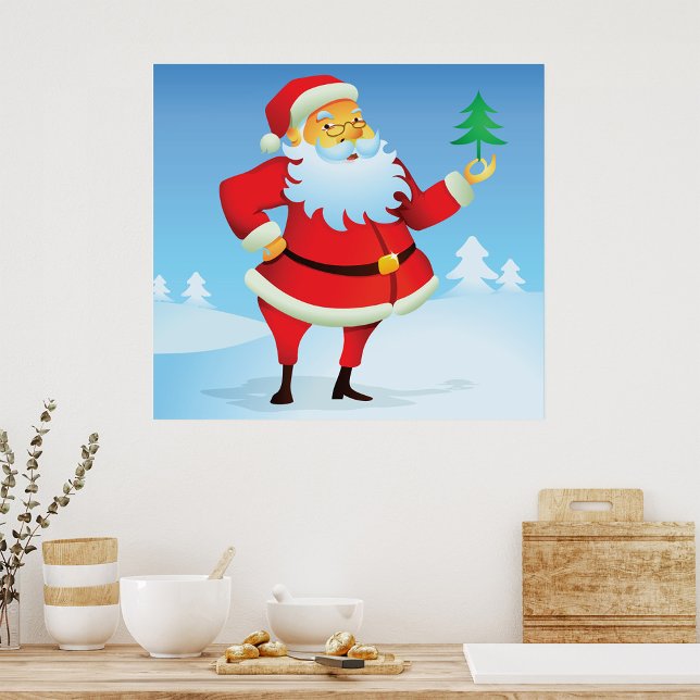 Whimsical Santa Claus with Mini Christmas Tree  Poster (Creator Uploaded)