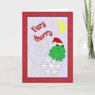 Whimsical Santa Frog Very Merry Christmas Holiday Card