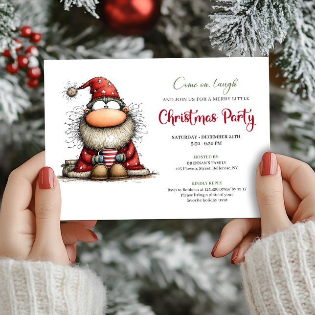 Whimsical Santa Hand Drawn Holiday Party Invite (Whimsical Santa Hand Drawn Holiday Party Invite)