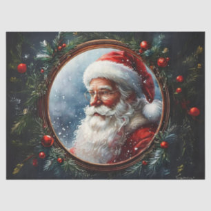 Whimsical Santa in Vintage Frame Decoupage Craft  Tissue Paper