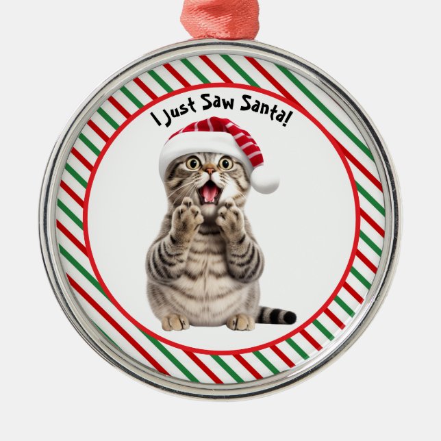 Whimsical Santa Kitty Cute Funny Christmas Cat  Metal Ornament (Front)