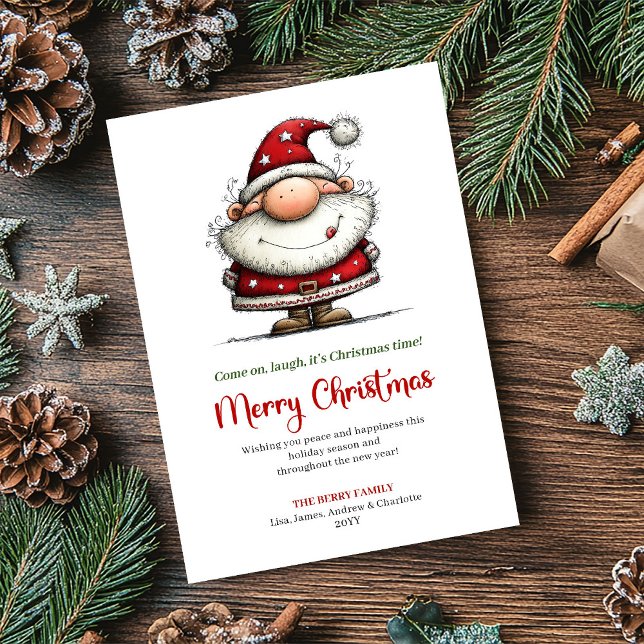 Whimsical Santa Playful Modern Christmas Greeting Holiday Card (Whimsical Santa Playful Modern Christmas Greeting)