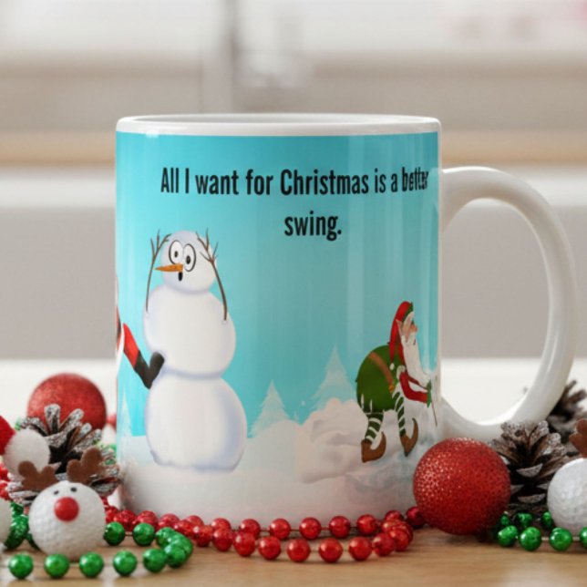 Whimsical Santa Playing Golf, Snowman And Elves  Coffee Mug (Creator Uploaded)