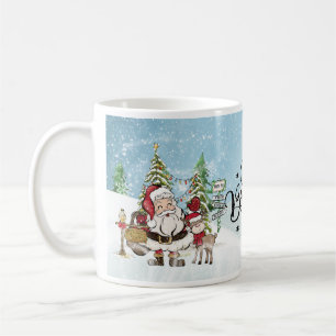 Whimsical Santa & Reindeer Believe Christmas Coffee Mug