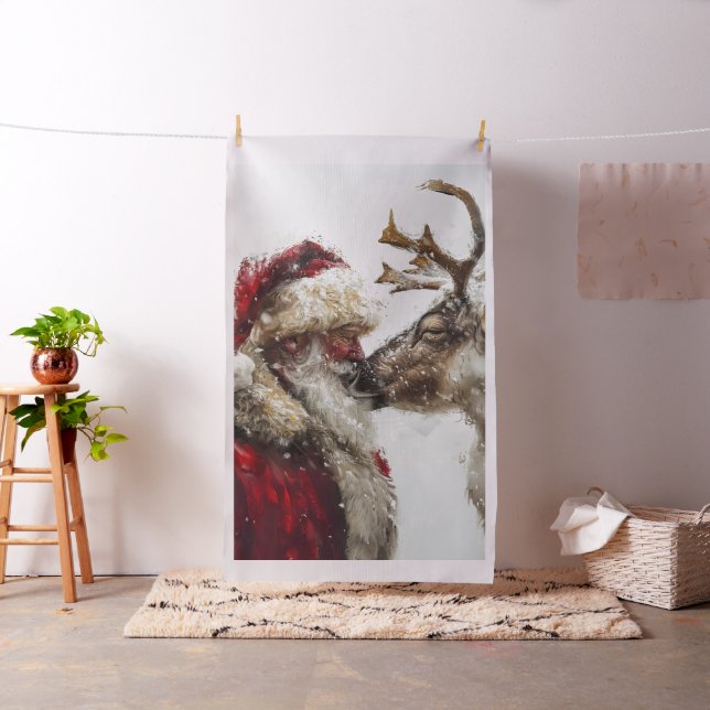 Whimsical Santa & Rudolph Nose to Nose  Fabric (In Situ)