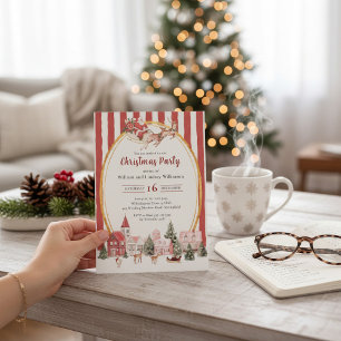 Whimsical Santa Sleigh Village Holiday Party  Card