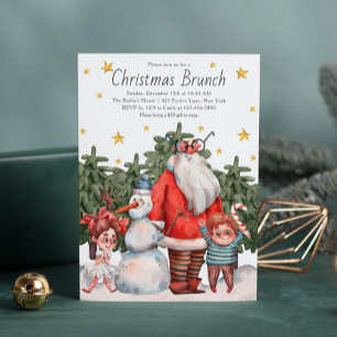 Whimsical Santa Snowman Kids Christmas Brunch Invitation