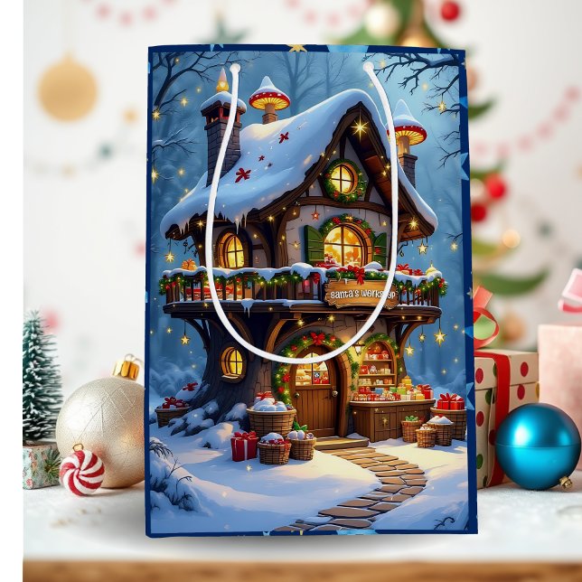 Whimsical Santa's Workshop Christmas Personalised Medium Gift Bag (Creator Uploaded)