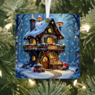 Whimsical Santa's Workshop Christmas Personalised Metal Tree Decoration
