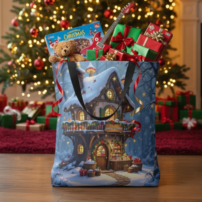 Whimsical Santa's Workshop Christmas   Tote Bag (Creator Uploaded)