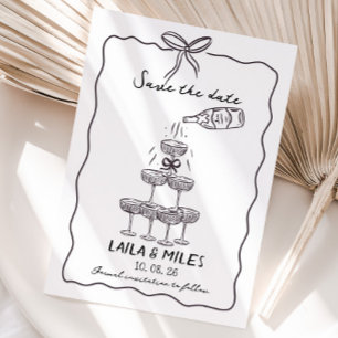 Whimsical Save the date champagne tower wedding