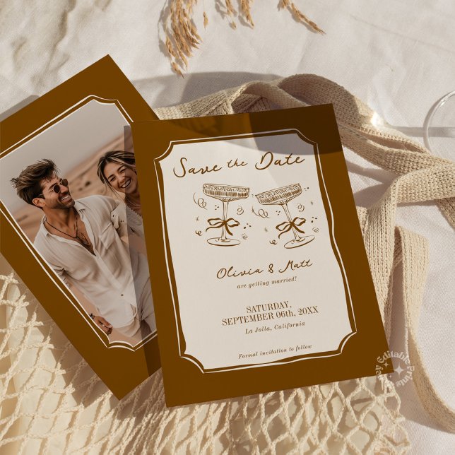 Whimsical Save The Date Champagne with Photo Boho Invitation (Whimsical Save The Date Champagne with Photo Boho Invitation)