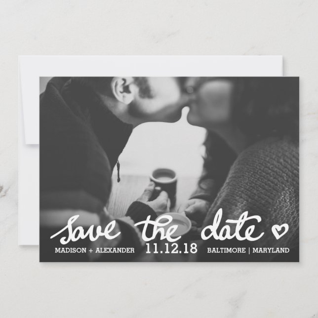 Whimsical Save The Date Cute Heart Script Photo (Front)