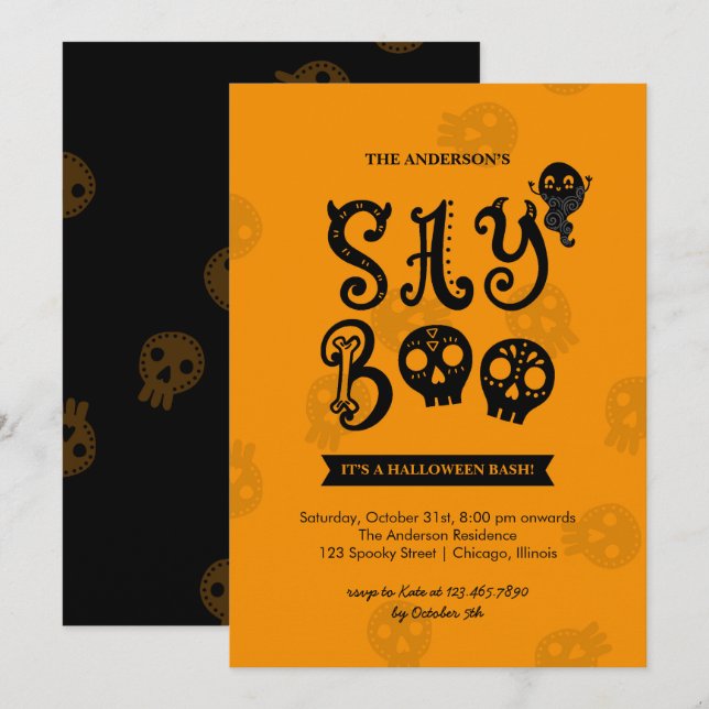 Whimsical Say Boo Halloween Party Invitation (Front/Back)
